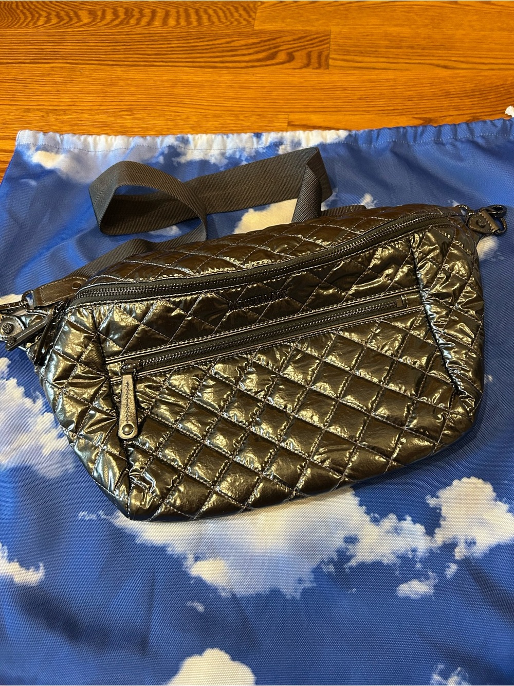 MZ Wallace Quilted Metallic Black Crossbody Belt Bag